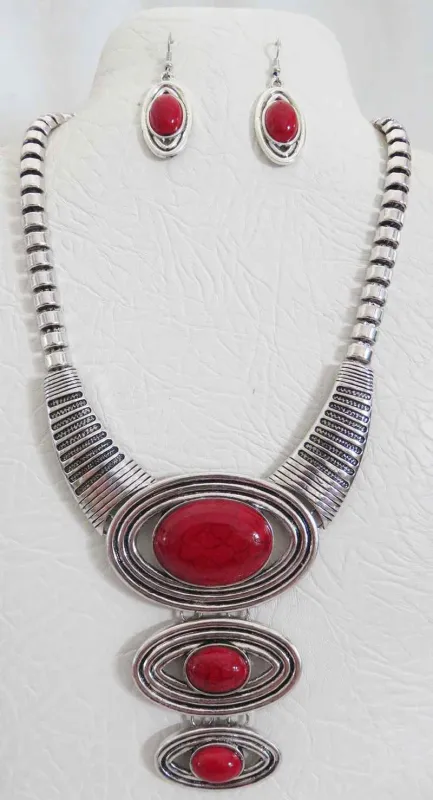 Silver Red Necklace Set ( 3464 RD ) sold by Oh My Jewelry