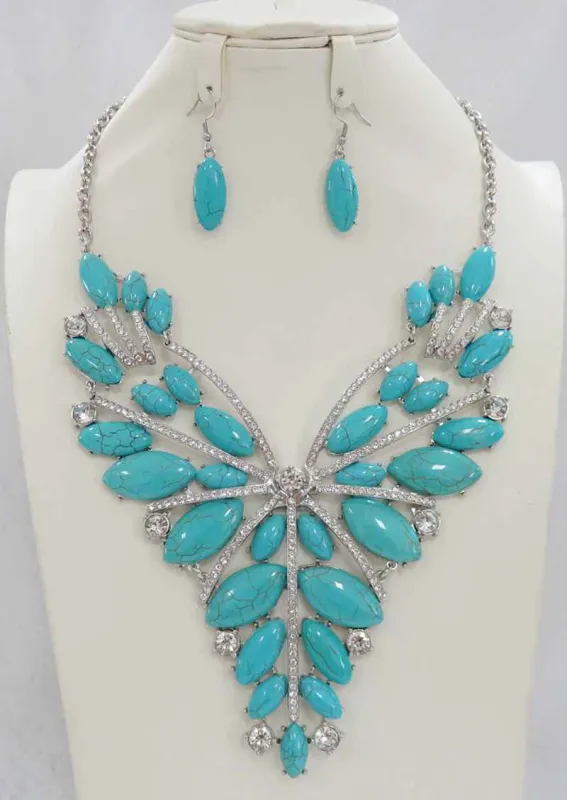 SILVER TURQUOISE NECKLACE SET ( 4854 TQ ) sold by Oh My Jewelry