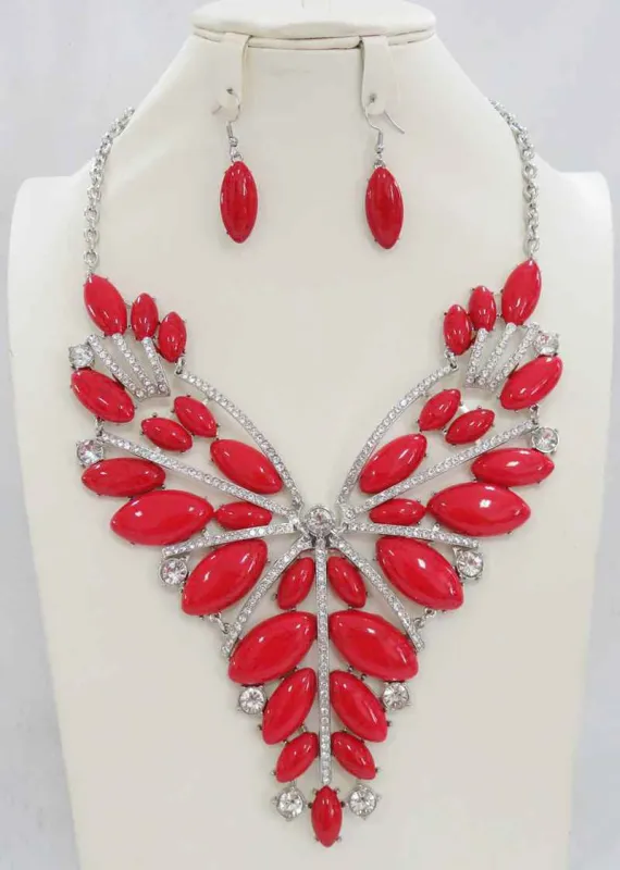 SILVER RED NECKLACE SET ( 4854 RD ) sold by Oh My Jewelry