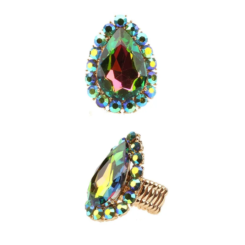 VITRAIL OIL SPILL Teardrop Stretch Ring in Gold Setting ( 39 GRB ) sold by Oh My Jewelry