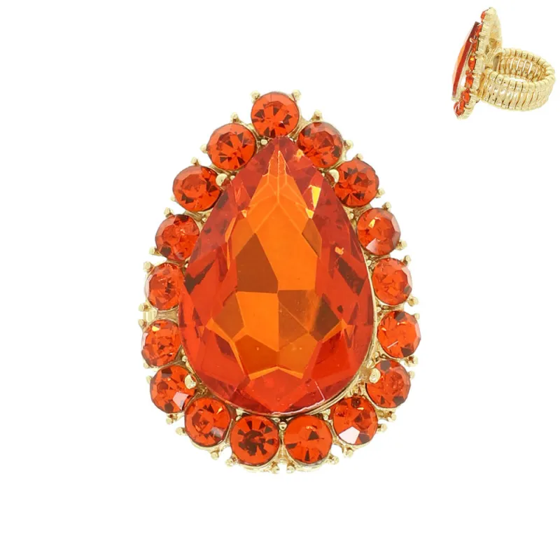 ORANGE Teardrop Stretch Ring in Gold Setting ( 39 GOR ) sold by Oh My Jewelry