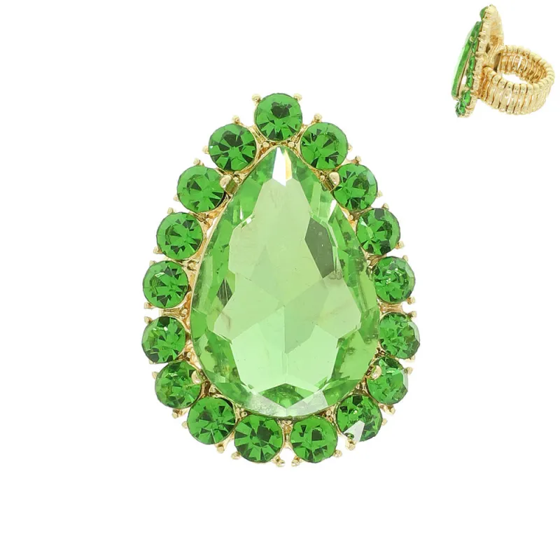 LIME GREEN Teardrop Stretch Ring in Gold Setting ( 39 GLM ) sold by Oh My Jewelry