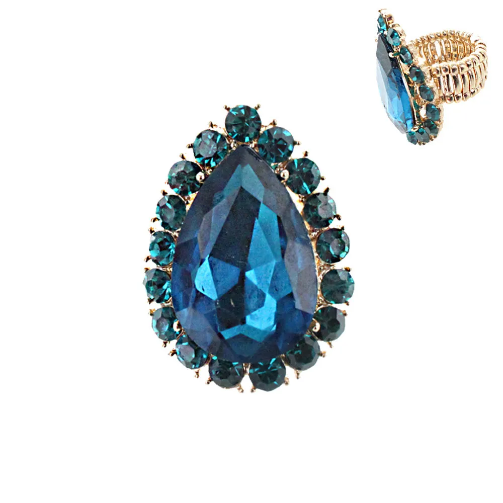 Blue ZIRCON Teardrop Stretch Ring in Gold Setting ( 39 GBZ ) sold by Oh My Jewelry