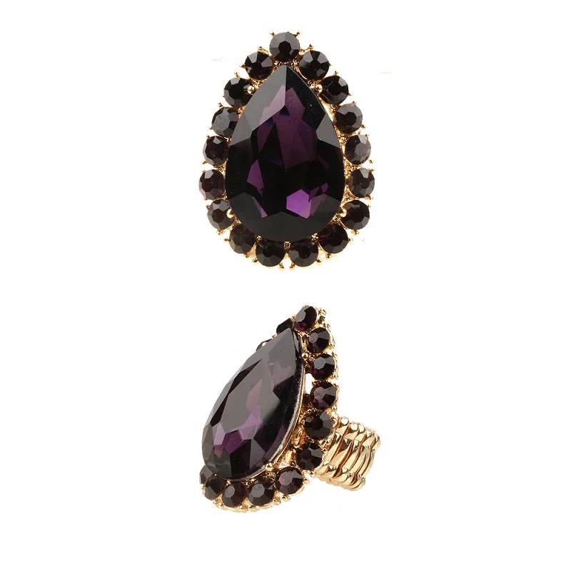 Purple Teardrop Stretch Ring in Gold Setting ( 39 GPU ) sold by Oh My Jewelry