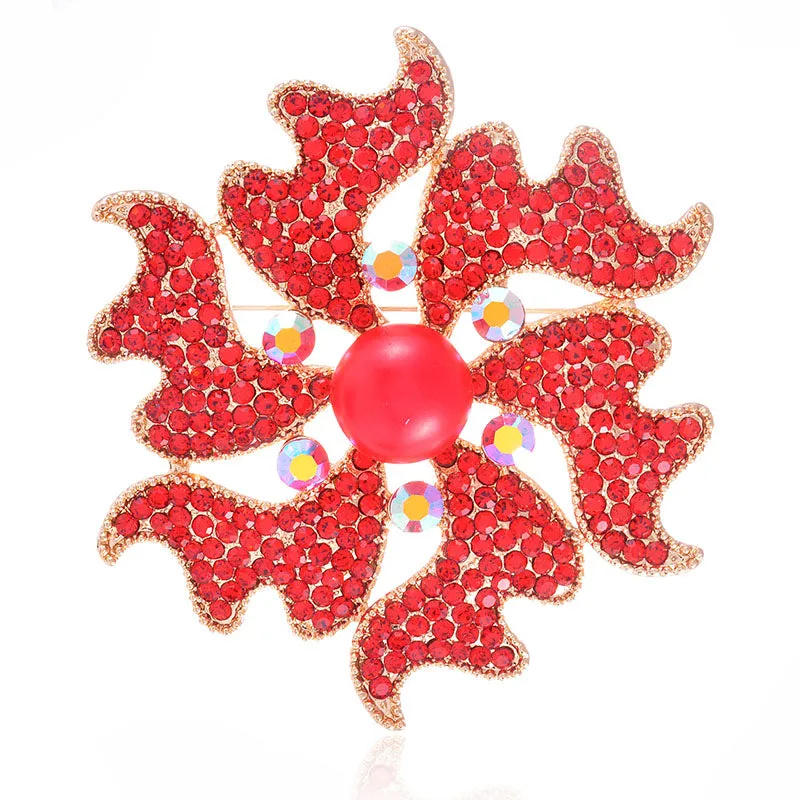 GOLD RED FLOWER BROOCH STONES PEARL ( 1331 RED ) sold by Oh My Jewelry