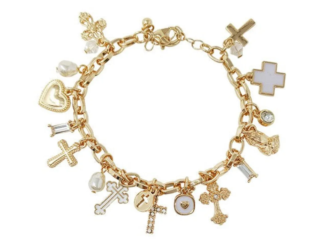 GOLD CROSS CHARM BRACELET ( 03236 G ) sold by Oh My Jewelry