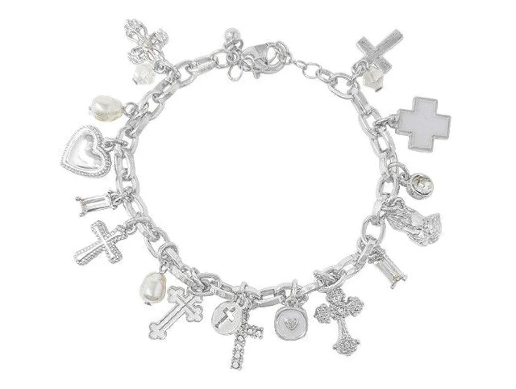 SILVER CROSS CHARM BRACELET ( 03236 S ) sold by Oh My Jewelry