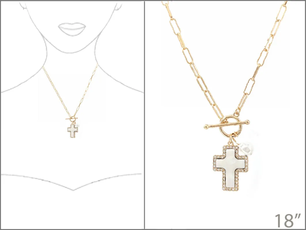 PEARL NECKLACE CROSS ( 3860 GPL ) sold by Oh My Jewelry