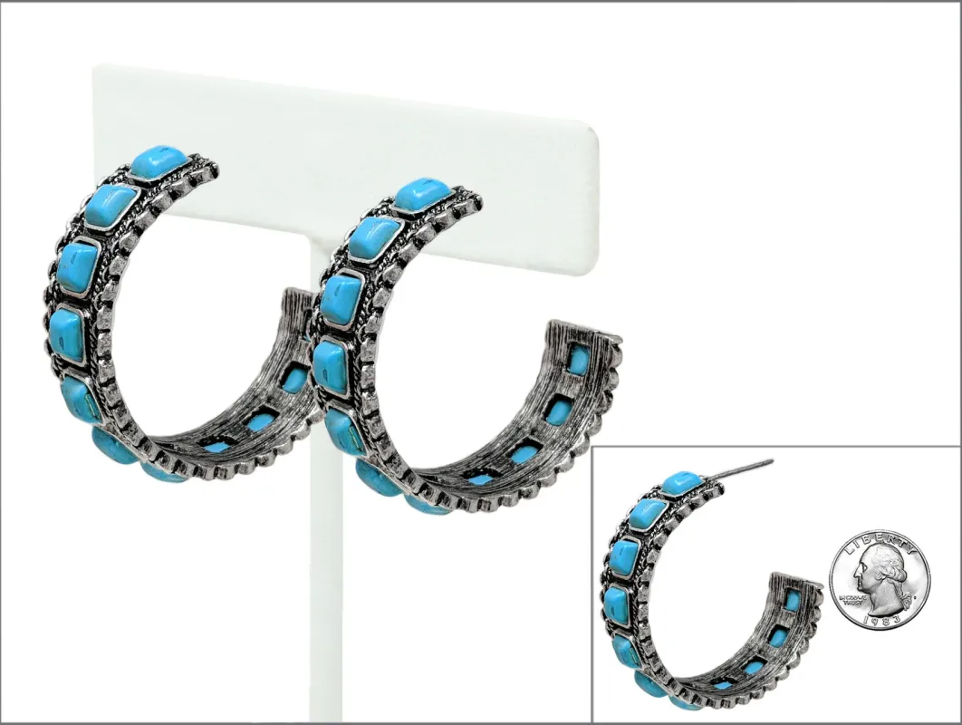 SILVER TURQUOISE HOOP EARRINGS ( 8349 SBTQ ) sold by Oh My Jewelry