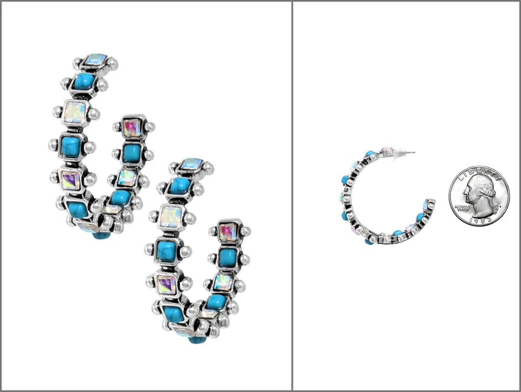 SILVER HOOP EARRINGS AB TURQUOISE ( 7388 MT1 ) sold by Oh My Jewelry