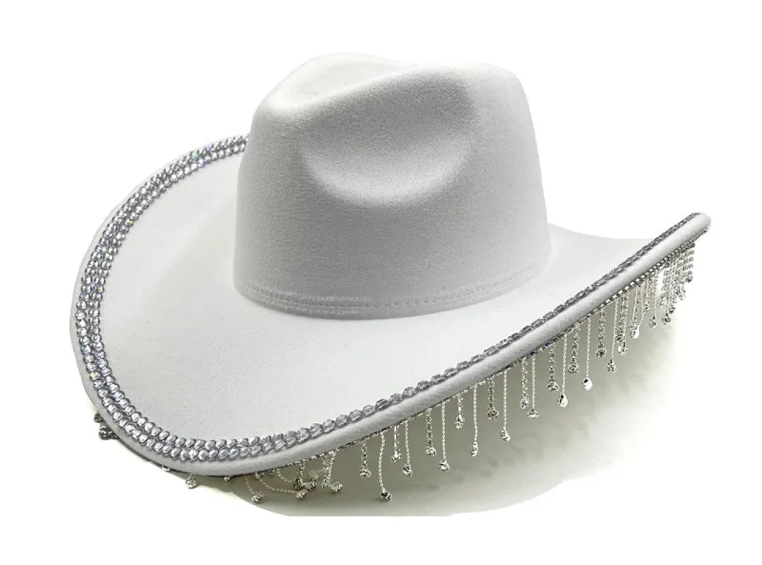 WHITE COWBOY HAT CLEAR STONES ( 0684 WHCL ) sold by Oh My Jewelry