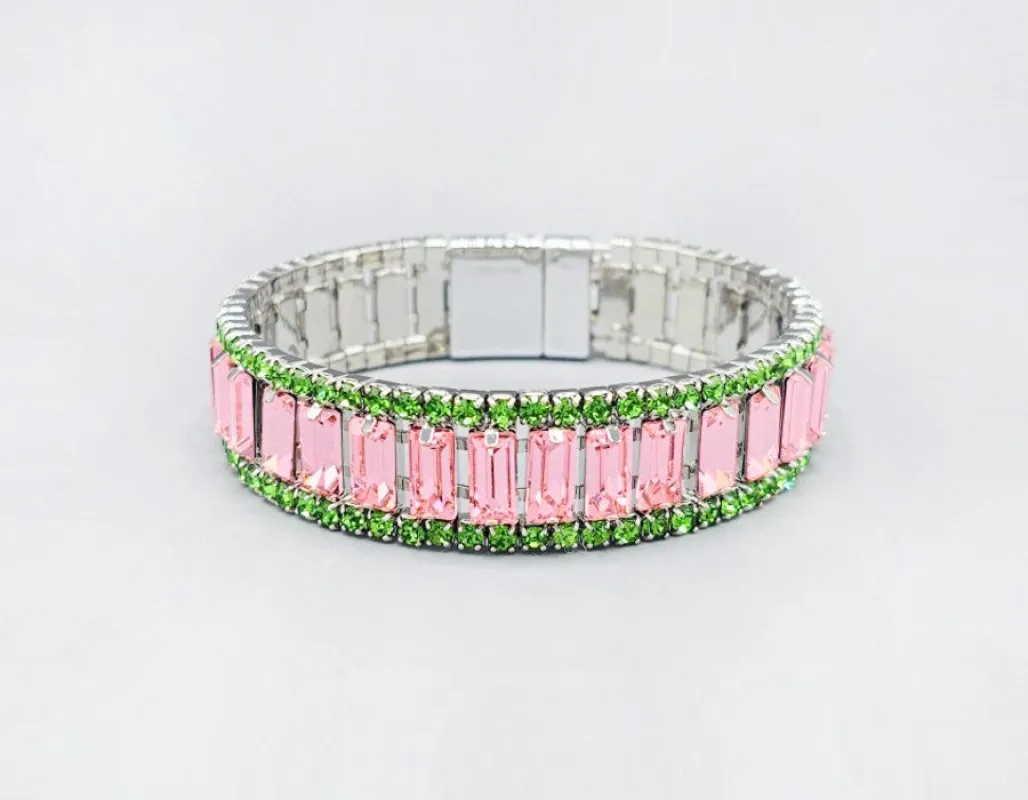 SILVER BRACELET PINK GREEN STONES ( 6070 PK ) sold by Oh My Jewelry
