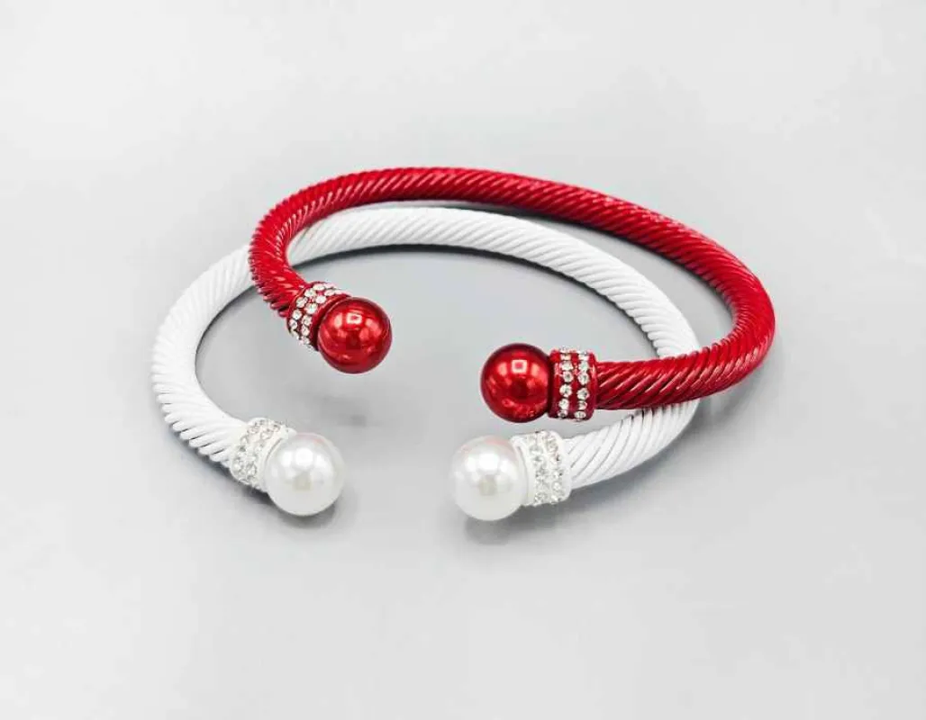 RED WHITE CUFF BANGLES ( 1591 RDWHT ) sold by Oh My Jewelry