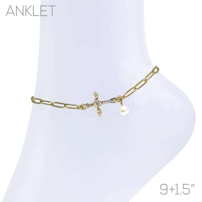 GOLD ANKLET CROSS ( 84523 AWHG ) sold by Oh My Jewelry