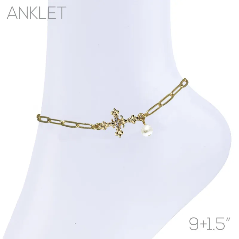 GOLD ANKLET CROSS ( 84522 AWHG ) sold by Oh My Jewelry