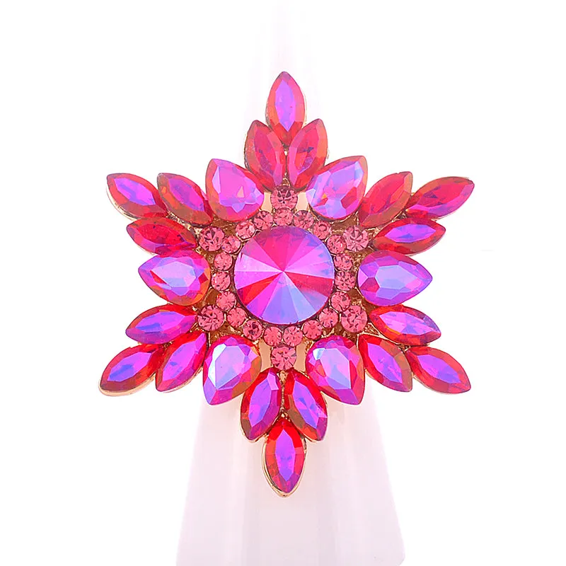 GOLD FUCHSIA AB FLOWER RING ( 1343 FUX ) sold by Oh My Jewelry