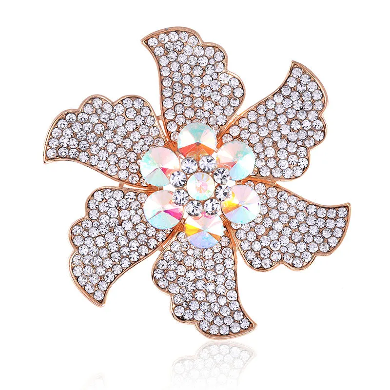 GOLD FLOWER BROOCH CLEAR AB STONES ( 1438 GCL ) sold by Oh My Jewelry