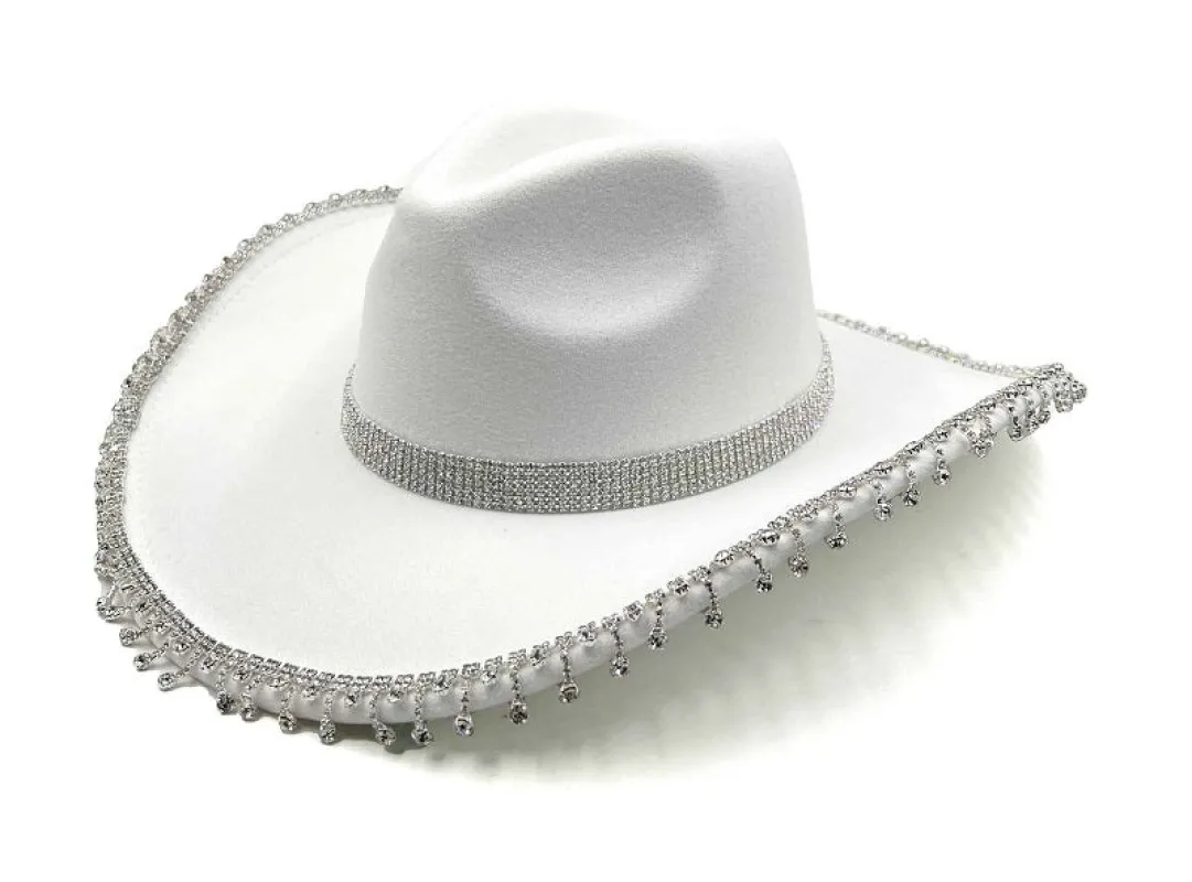 WHITE COWBOY HAT CLEAR STONES DANGLING ( 0682 WHCL ) sold by Oh My Jewelry