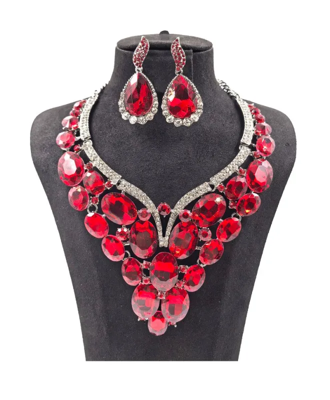 SILVER NECKLACE SET LARGE STONES ( 0093 3R ) made by Oh My Jewelry