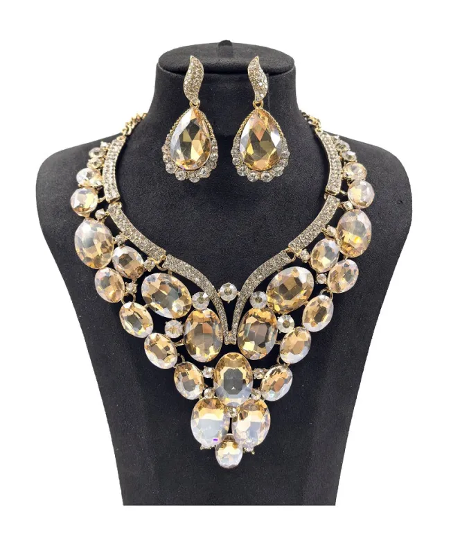 GOLD NECKLACE SET LARGE STONES ( 0093 2LT ) sold by Oh My Jewelry