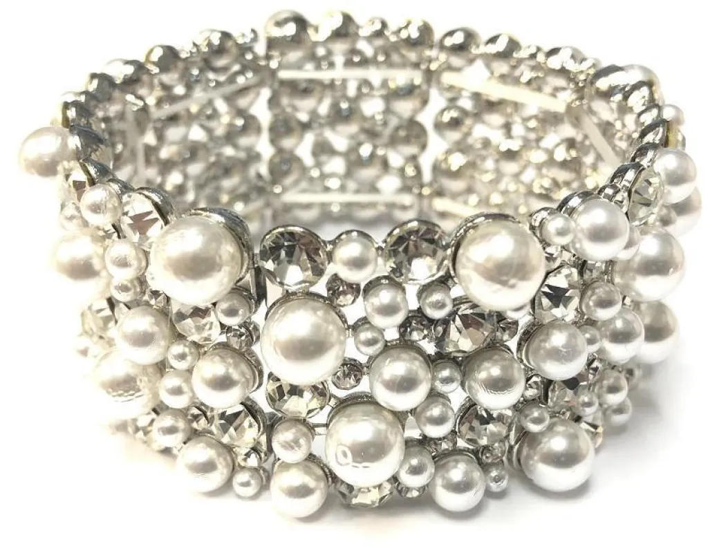 SILVER STRETCH BRACELET WHITE PEARLS ( 0117 3C ) sold by Oh My Jewelry