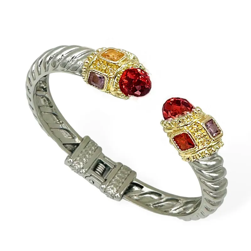 SILVER GOLD CUFF BANGLE GARNET ( 1230 BG ) made by Oh My Jewelry