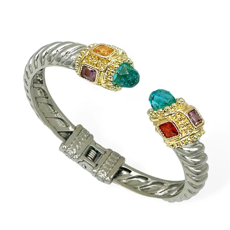 SILVER GOLD CUFF BANGLE BLUE TOPAZ ( 1230 BB ) made by Oh My Jewelry