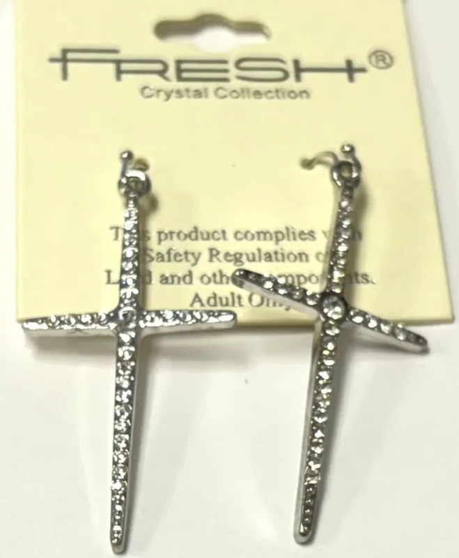 SILVER CROSS EARRINGS CLEAR STONES ( 1937 RCR ) sold by Oh My Jewelry