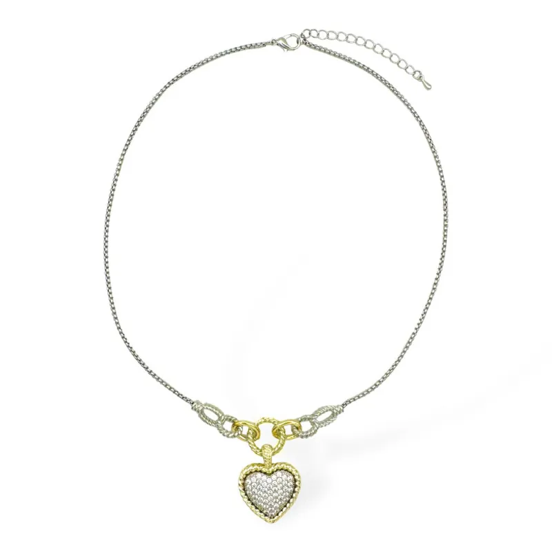 14K GOLD PLATED NECKLACE HEAERT PENDANT CLEAR CZ STONES ( 9297 ) sold by Oh My Jewelry