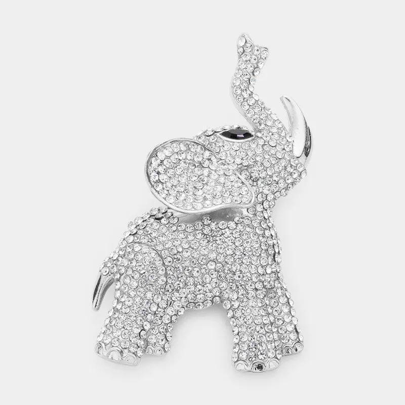 SILVER CLEAR STONE ELEPHANT BROOCH ( 1479 SCL ) sold by Oh My Jewelry