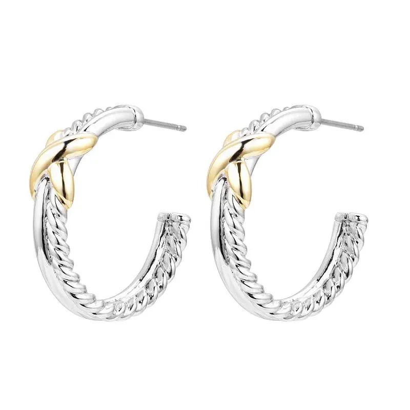 SILVER GOLD EARRINGS HOOP ( 1028 TT ) sold by Oh My Jewelry