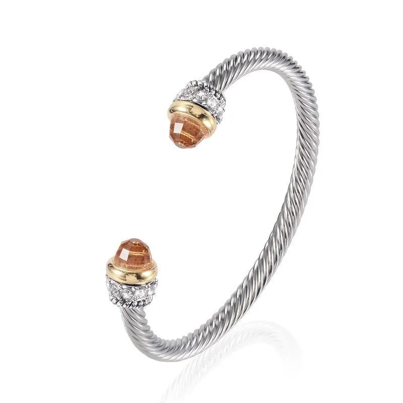 SILVER GOLD CUFF BANGLE CHAMPAGNE STONES ( 1001 CH ) sold by Oh My Jewelry