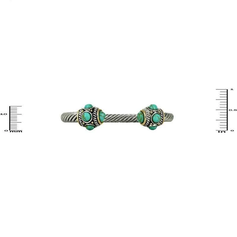 Two Tone Cable Cuff with Turquoise Stones ( 839 TQ ) sold by Oh My Jewelry