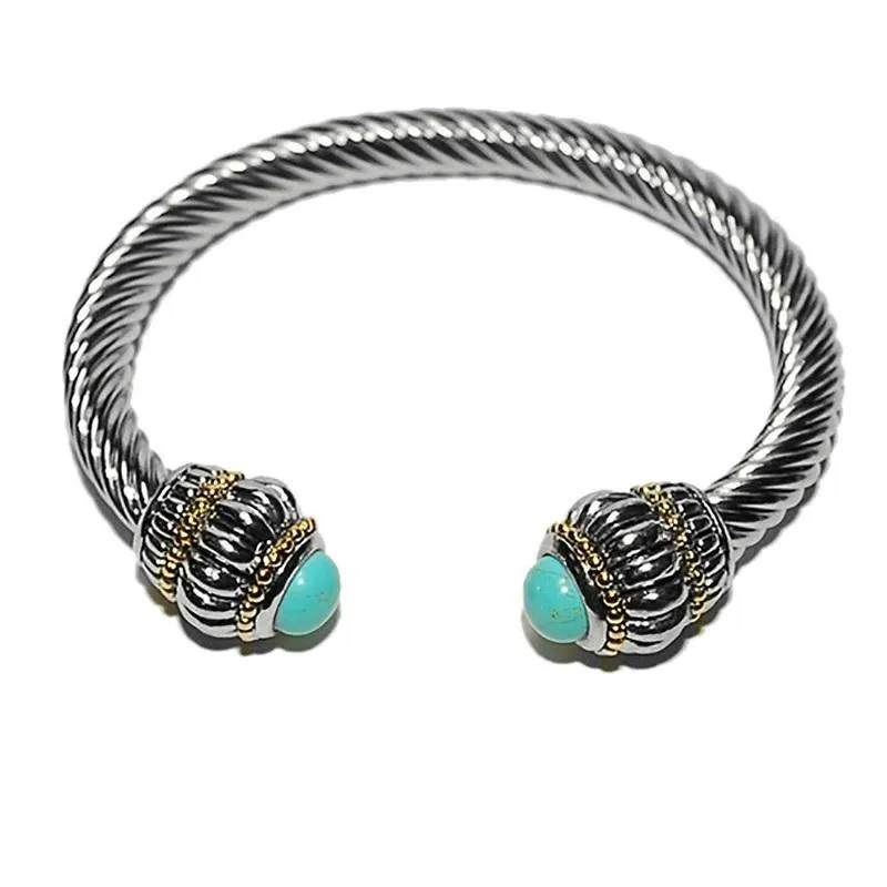 TWO TONED CUFF BANGLE TURQUOISE STONES ( 271 TQ ) sold by Oh My Jewelry
