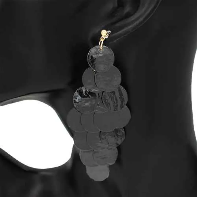 CHANDELIER EARRINGS DISC ( 2850 BK ) sold by Oh My Jewelry