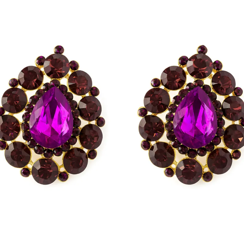 1.75" GOLD PURPLE Teardrop Clip On Earrings ( 131 GPU ) sold by Oh My Jewelry