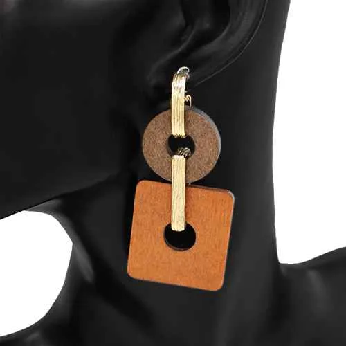 WOOD GOLD DANGLING EARRINGS ( 2734 GDDBRBR ) sold by Oh My Jewelry