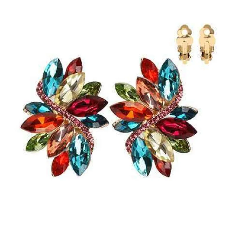 GOLD MULTI COLOR Marquise Stone Clip On Earrin ( ECQ53MT ) sold by Oh My Jewelry