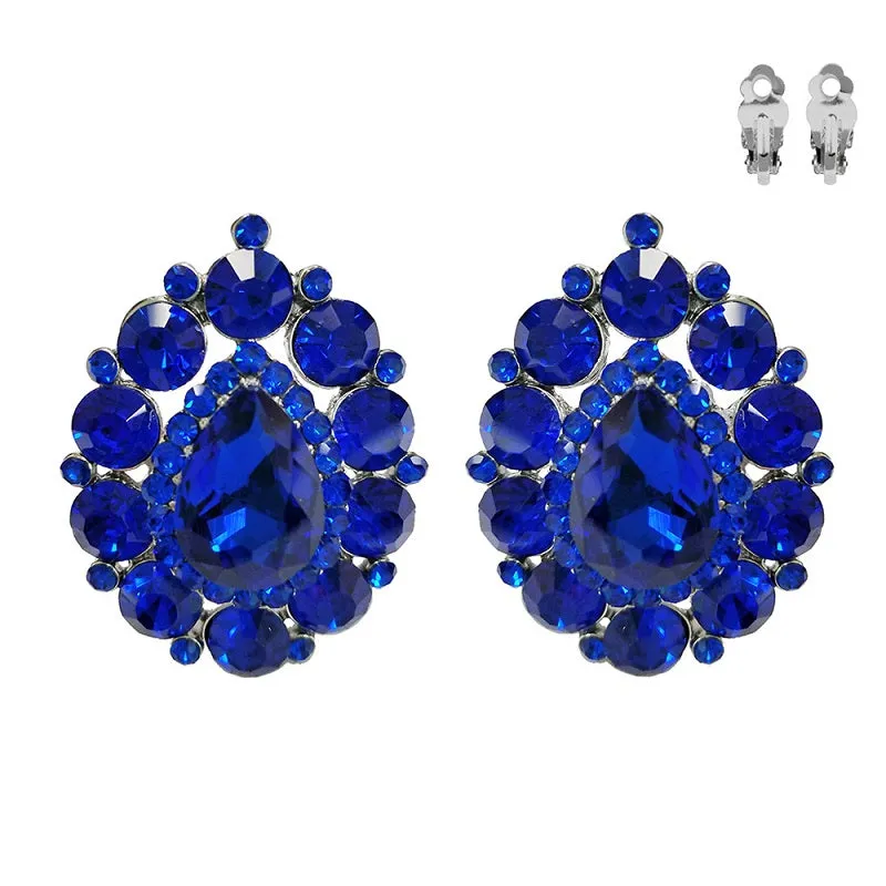 1.75" SILVER BLUE Teardrop Clip On Earrings ( 131 RRY ) sold by Oh My Jewelry