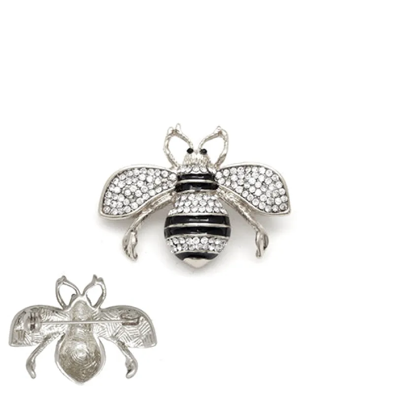1.3" SILVER CLEAR ENAMEL RHINESTONE BEE BROOCH ( 2001 RDCLR ) sold by Oh My Jewelry