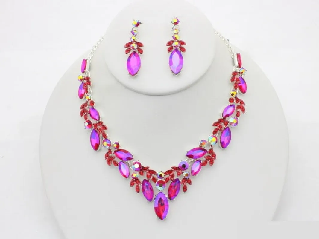 SILVER RED NECKLACE SET ( 20809 SRD ) made by Oh My Jewelry