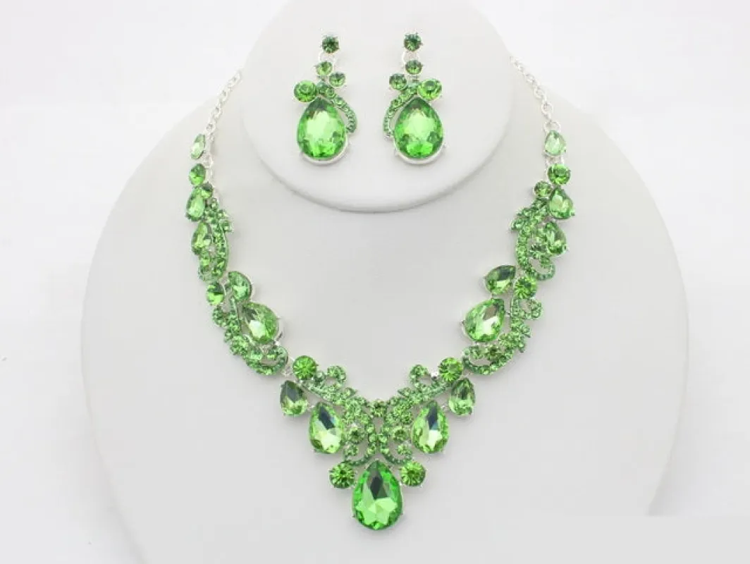 SILVER GREEN NECKLACE SET ( 20803 SLGR ) sold by Oh My Jewelry