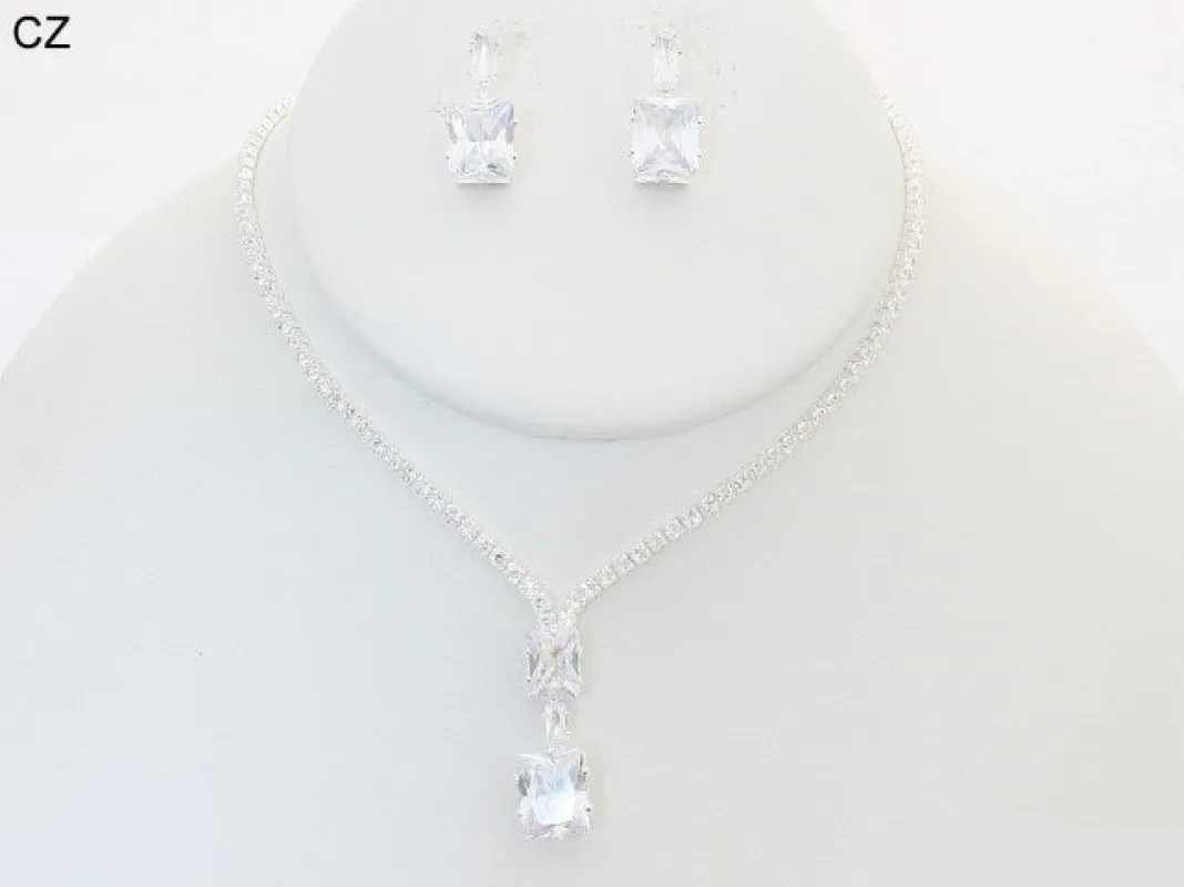 SILVER NECKLACE SET CLEAR CZ STONES ( 20541 SCRY ) sold by Oh My Jewelry