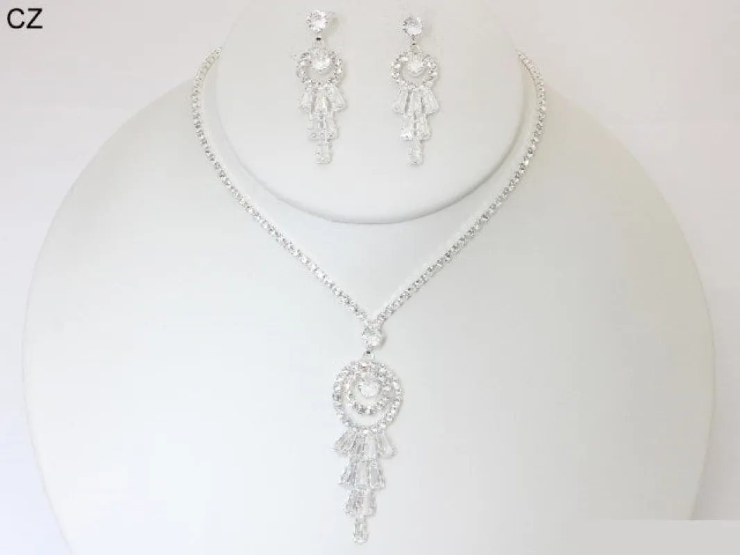 SILVER NECKLACE SET CLEAR CZ STONES ( 20458 SCRY ) sold by Oh My Jewelry