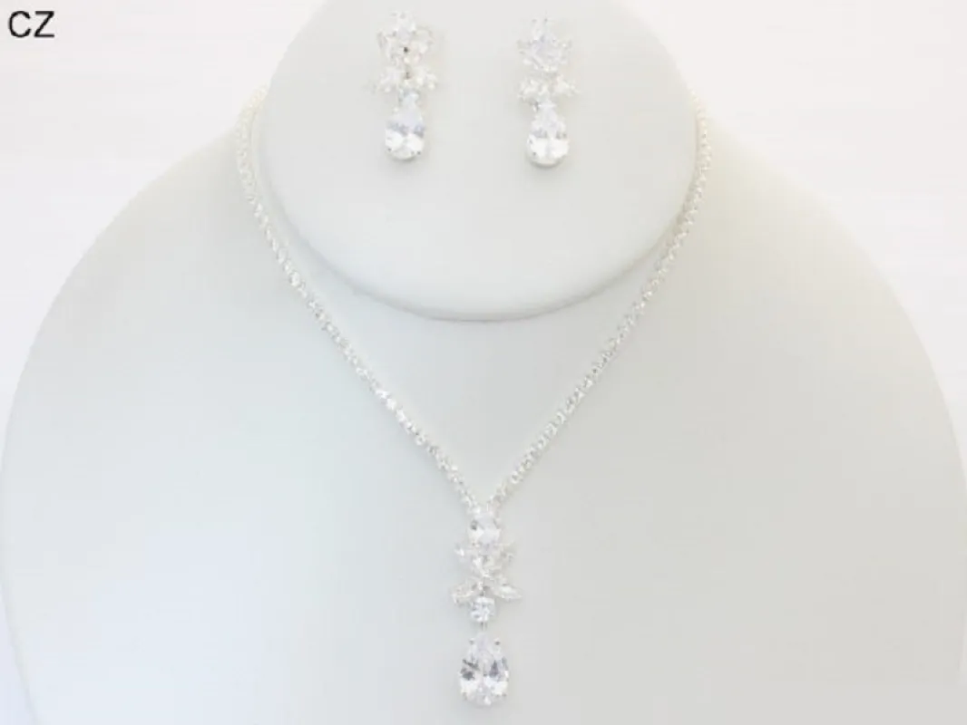 SILVER NECKLACE SET CLEAR CZ STONES ( 20439 SCRY ) sold by Oh My Jewelry