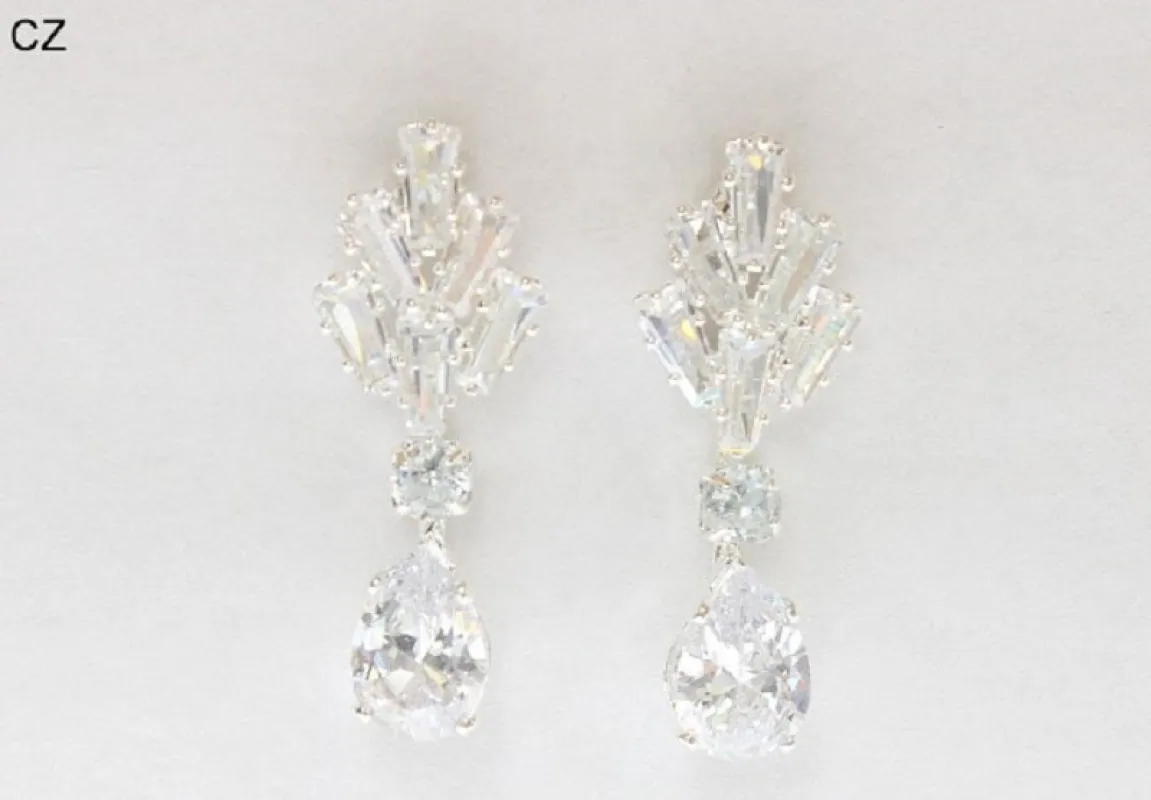 SILVER CLEAR CZ STONE EARRINGS ( 6935 SCRY ) sold by Oh My Jewelry