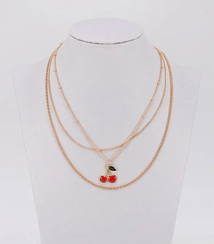 GOLD CHERRY MULTILAYER NECKLACE ( 4114 GLRED ) sold by Oh My Jewelry