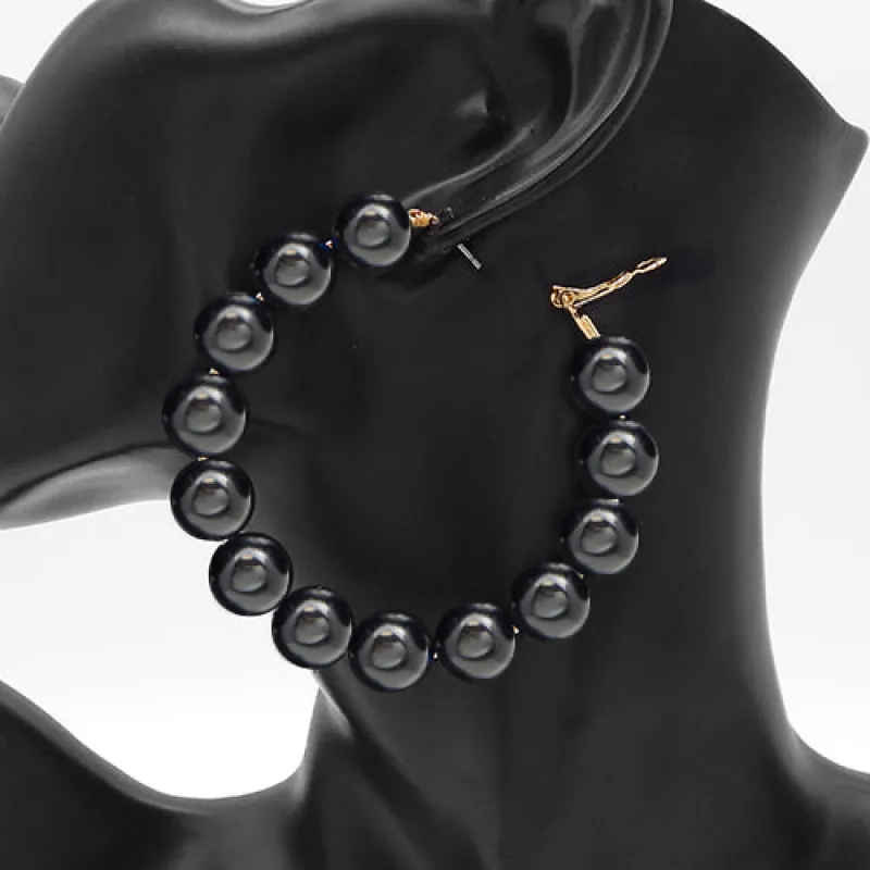 Gold BLACK Pearl Hoop Earrings ( 2977 GDBLK ) sold by Oh My Jewelry
