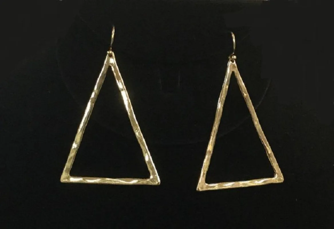 2.25" Gold Hammered Open Triangle Dangle Earrings ( 3306 GD ) sold by Oh My Jewelry