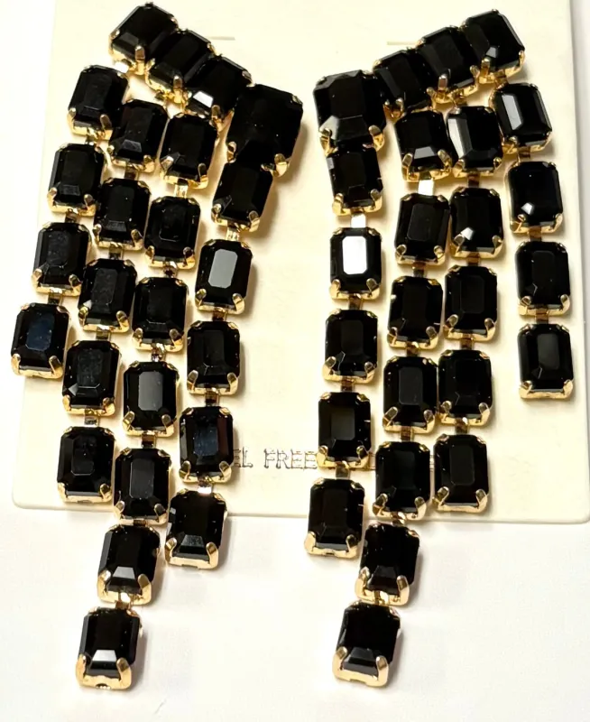 GOLD BLACK DANGLING EARRINGS ( 2710 BK ) made by Oh My Jewelry